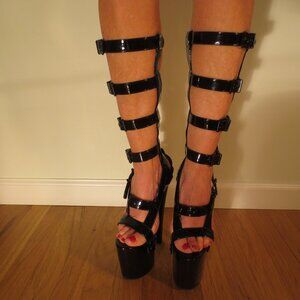 NIB Super Hot X HI by XTRA Black Strapped & Buckled Sandal Boots